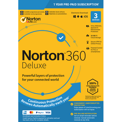 NORTON 360 DELUXE - 1-YEAR / 3-DEVICE - GLOBAL