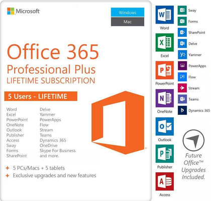 MICROSOFT OFFICE 365 PERMANENT LICENSE FOR 5 DEVICES PC AND MAC